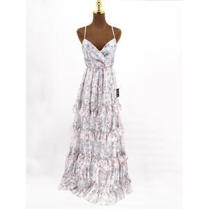 Lulus Womens XS Tiered Dress Ruffled Floral NWT Cottage Core Tea Party Dress